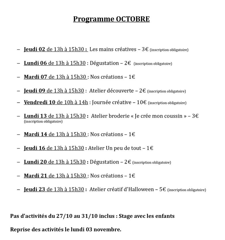 ACTIVITES PREVUES EN 2025