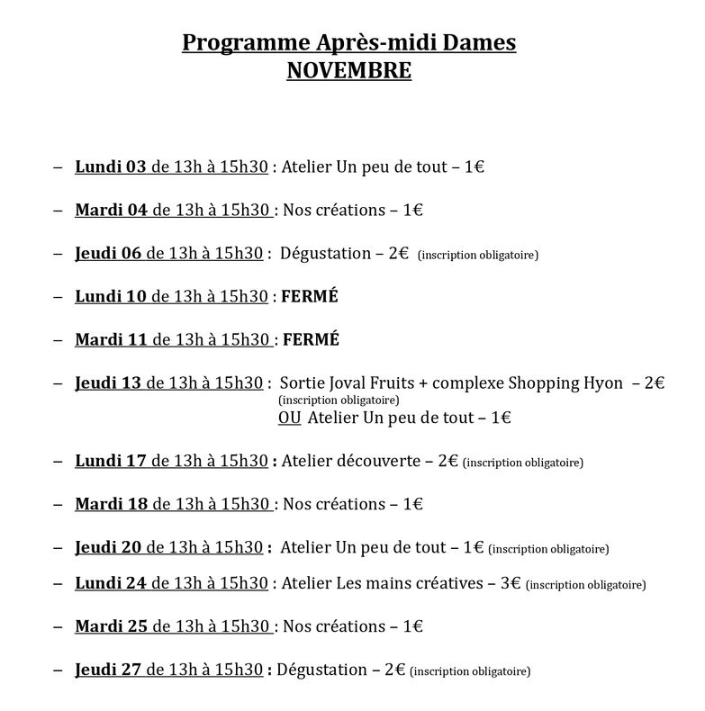 ACTIVITES PREVUES EN 2025