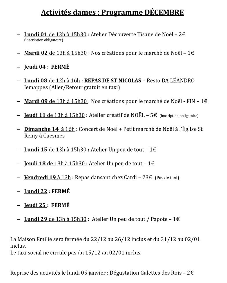 ACTIVITES PREVUES EN 2025