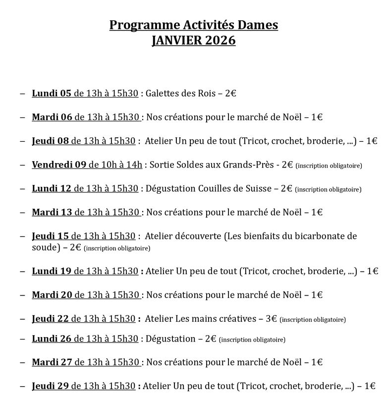 ACTIVITES PREVUES EN 2026