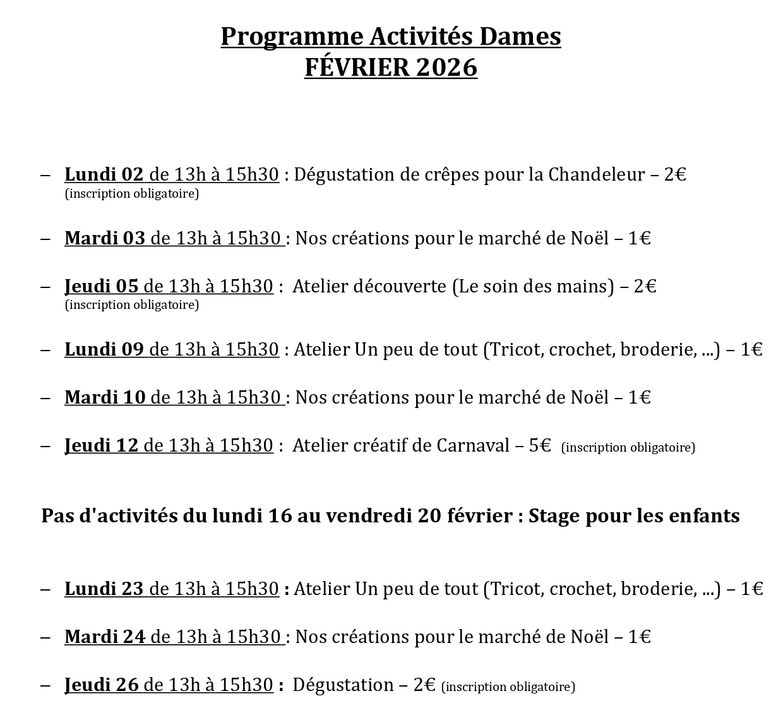 ACTIVITES PREVUES EN 2026