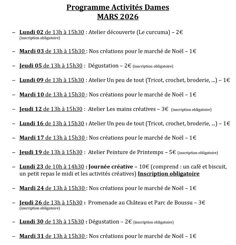 ACTIVITES 2026