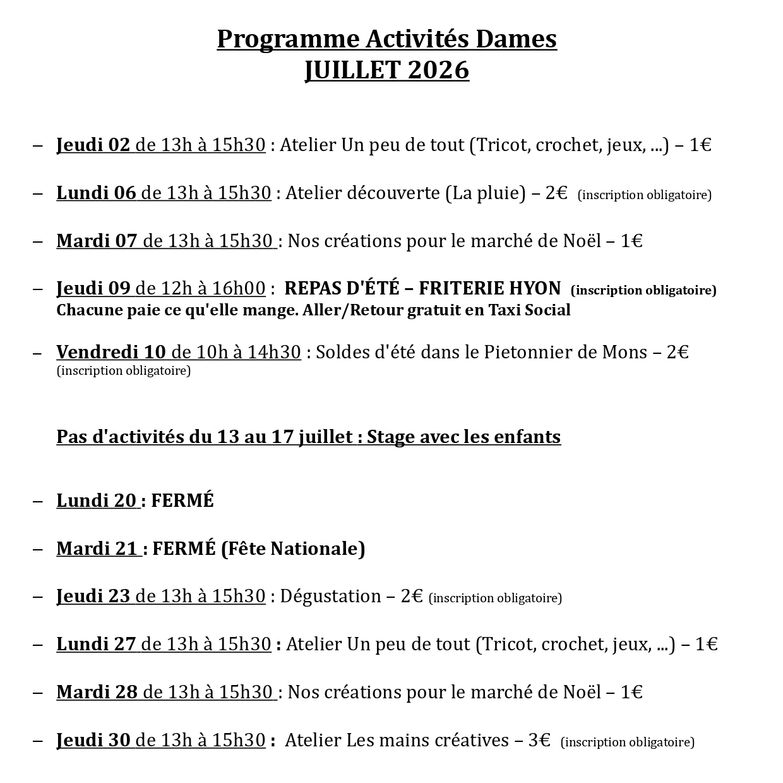 ACTIVITES 2026